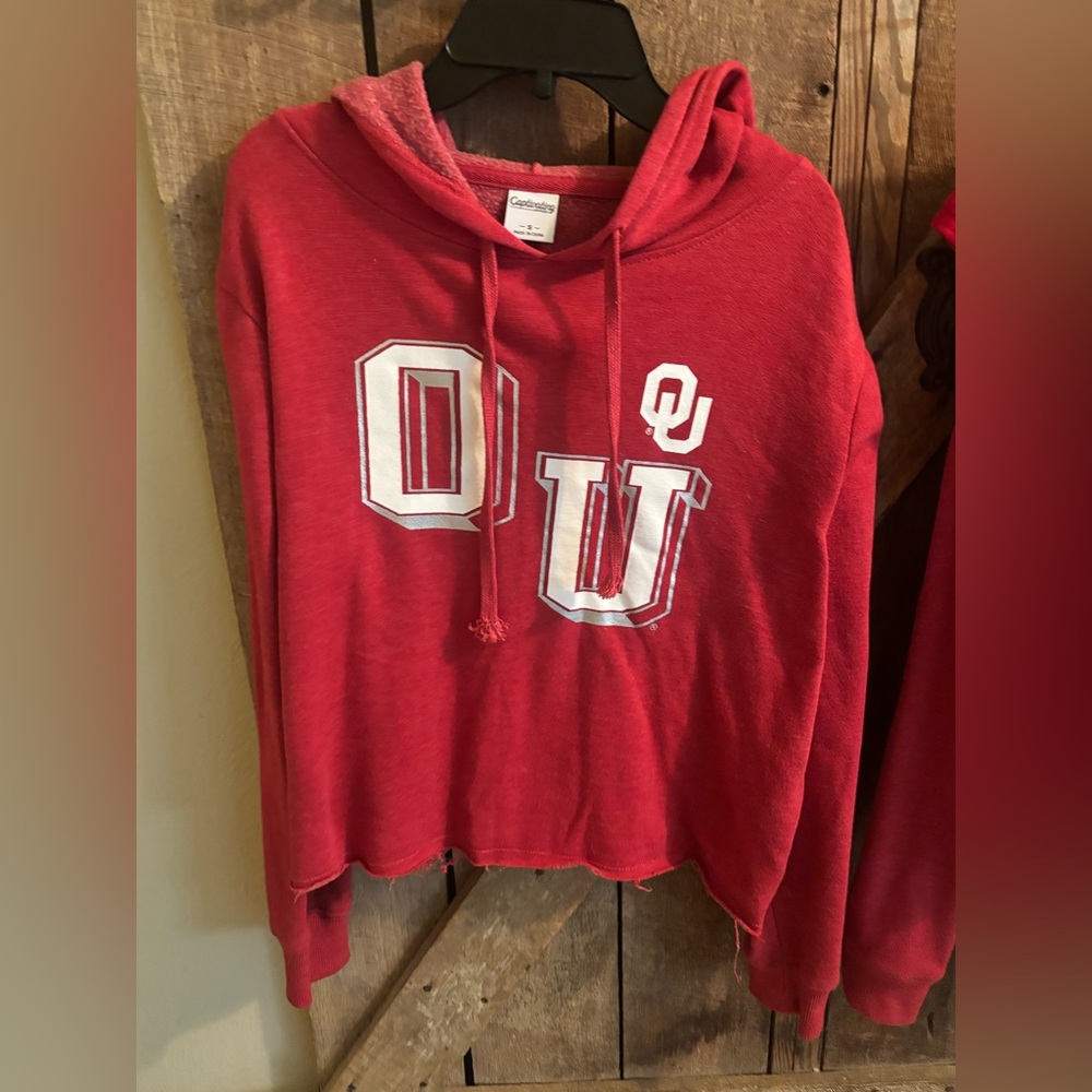 OU Red and White Crop Hoodie Long Sleeve